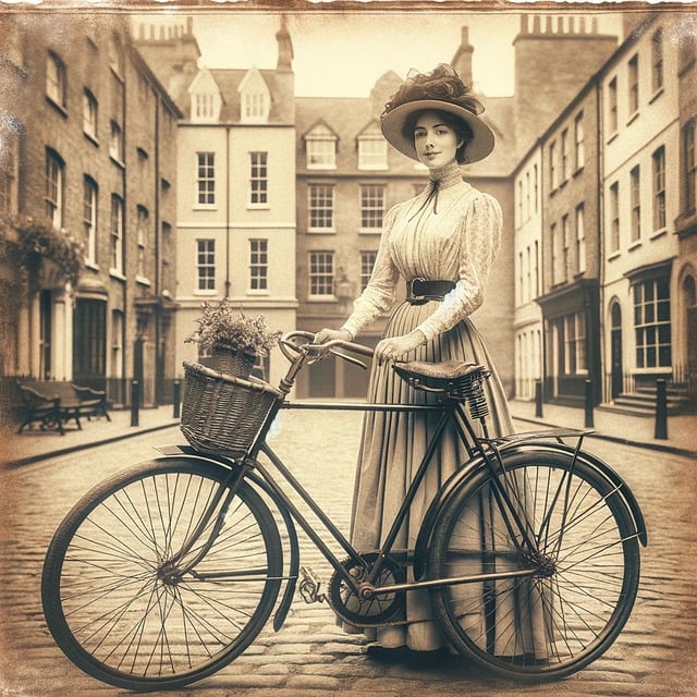 femme belle époque avec son vélo