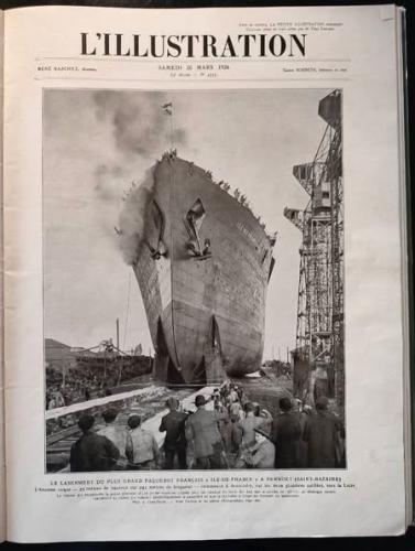 Couverture de la revue L'Illustration avec le titre et une photo de paquebot sur une rampe de lancement