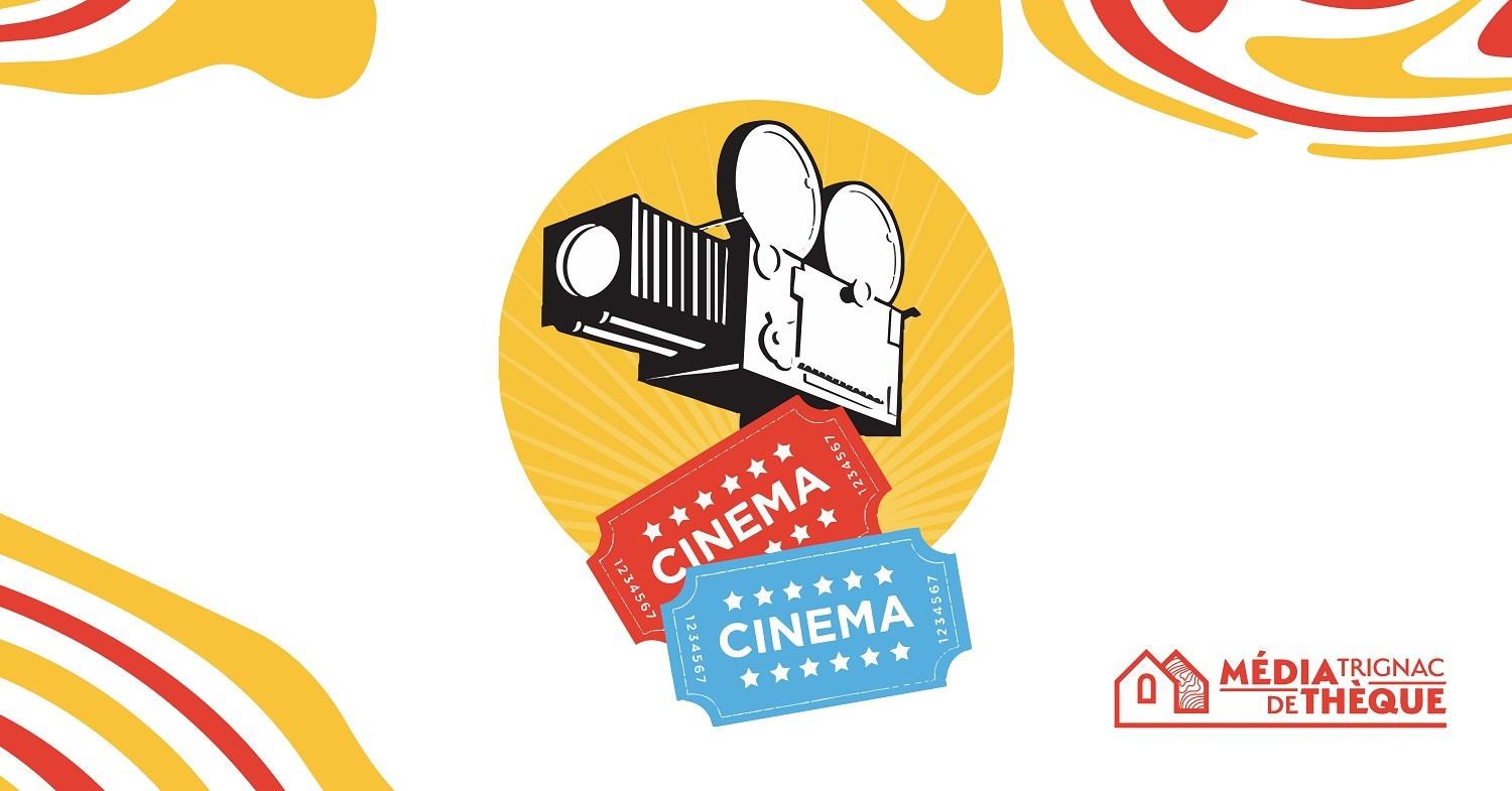 Caméra sur fond jaune, avec deux tickets de cinéma en premier plan